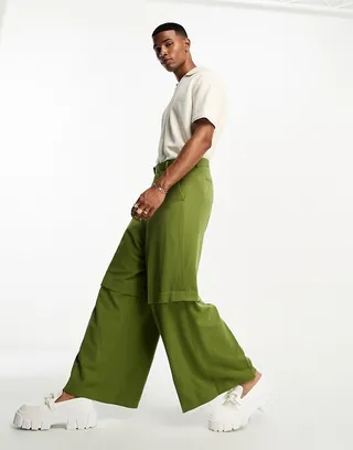 ASOS DESIGN smart extreme wide two layer wide leg pants in green