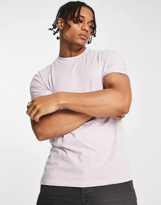 ASOS DESIGN t-shirt with roll sleeve in lilac