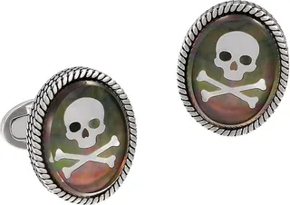 Sterling Silver Mother-Of-Pearl Oval Skull Cufflinks