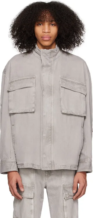 System Gray Stand Collar Denim Jacket