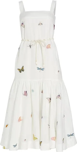 Jeannie Embroidered Linen Midi-Dress