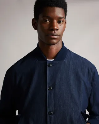 Denim Look Bomber Jacket in Dark Blue