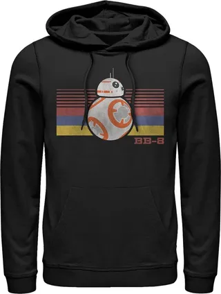 Men's Star Wars The Force Awakens BB-8 Retro Stripes Pull Over Hoodie - Black - X Large