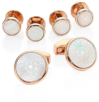 Rotondo Guilloche Mother-of-Pearl Rose Goldplated Cufflinks & Shirt Studs Set