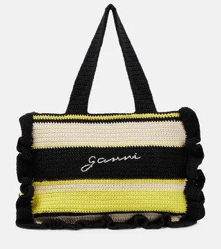 Frill-trimmed crochet tote bag