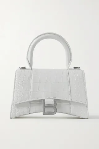 Balenciaga - Hourglass Xs Croc-effect Leather Tote - White