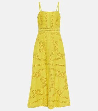 Cutwork cotton-blend midi dress