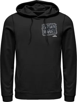 Men's Marvel Captain Marvel Crayon Patch Logo Pull Over Hoodie - Black - 2X Large