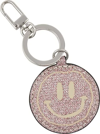 Ganni Smiley Metallic Leather Keyring