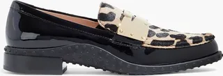 Leopard-print calf hair and patent-leather loafers