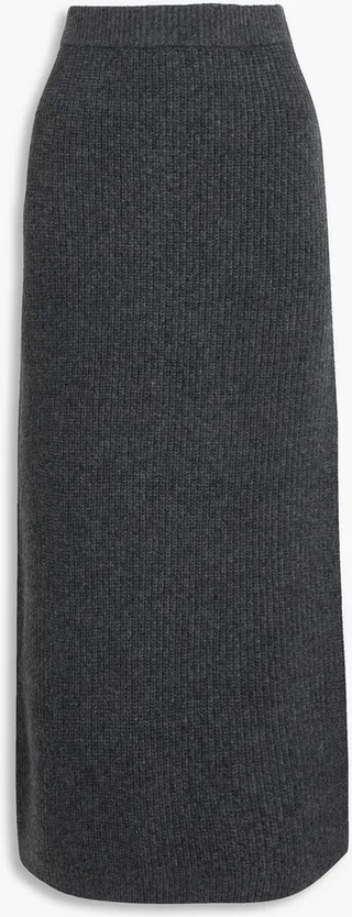 Mélange merino wool-blend midi skirt