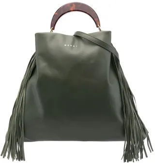 Fringe-Trim Leather Tote Bag