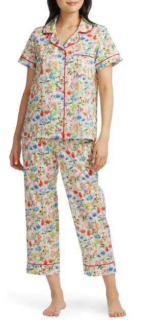 Floral Print Stretch Organic Cotton Jersey Crop Pajamas