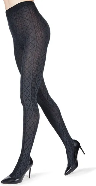 MeMoi Women's Crossing Diamond Patterned Sweater Tights