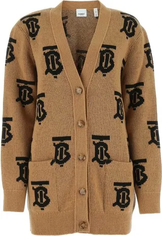 Burberry Monogram Jacquard V-Neck Cardigan
