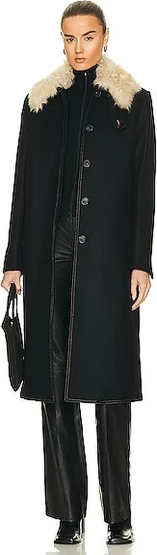 Helmut Lang Fur Collar Coat in Black