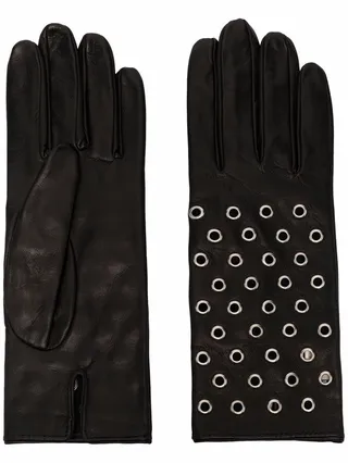 Eyelet-Detail Leather Gloves