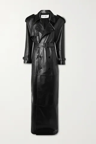 SAINT LAURENT - Belted Leather Trench Coat - Black
