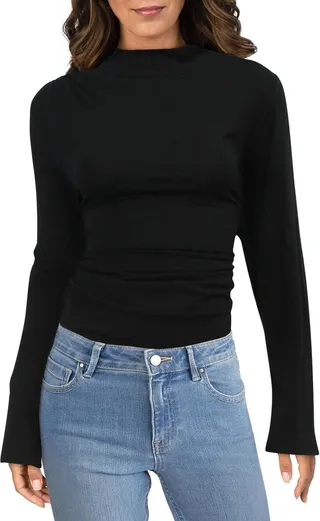 Womens Turtleneck Rouched Bodysuit