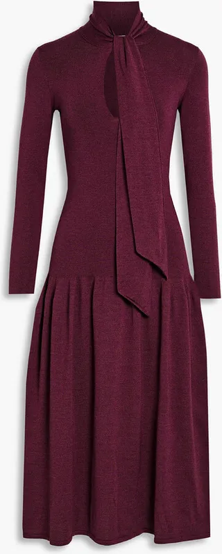 Gathered wool-blend midi dress