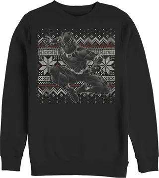Men's Marvel Black Panther Knit Pattern Print Sweatshirt - Black - Large