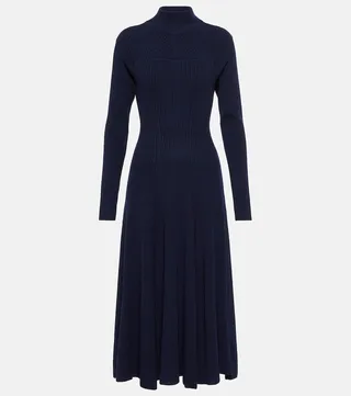 Ribbed-knit wool-blend midi dress