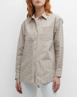 Striped Oversized Button-Down Boyfriend Shirt