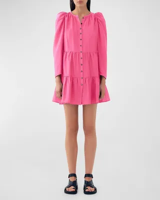 Milou Mandarin-Collar Tiered Mini Dress