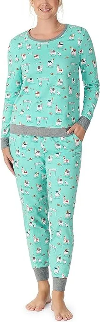 Bedhead PJs Long Sleeve Pullover Crew Joggers Set (Happy Llamakkah) Women's Pajama Sets