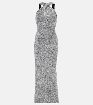 Metallic knit halterneck gown