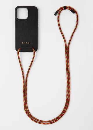 Paul Smith X Native Union - Black Leather iPhone 13 Pro Case With Rope Lanyard