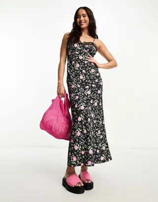 Miss Selfridge lace trim midi slip dress in floral print