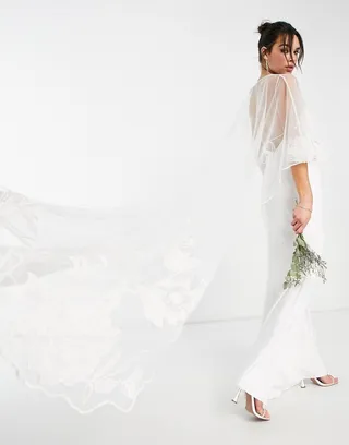 ASOS EDITION applique floral wedding cape in ivory