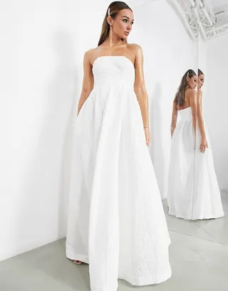 ASOS EDITION Winnona bandeau maxi wedding dress in textured floral in ivory