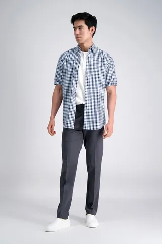 Haggar Men's Iron Free Premium Khaki Straight Fit Flat Front Pant 33 x 30 - Dark Grey