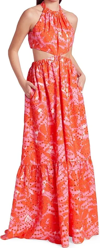 Cut-Out Eyelet Lace Halter Gown