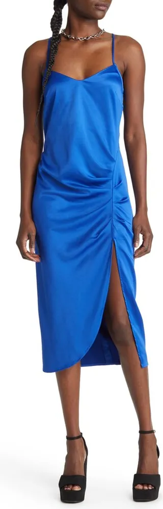 Strappy Shirred Sleeveless Midi Dress