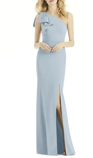 Bow One-Shoulder Trumpet Gown