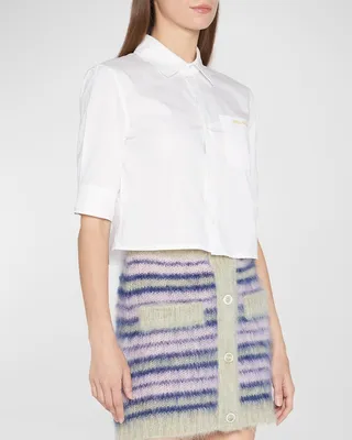 Elbow-Sleeve Crop Collared Shirt