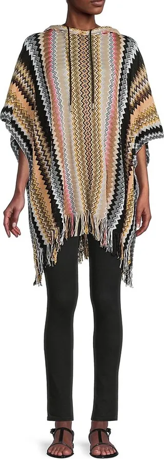 Chevron Print Hooded Poncho