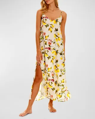 Frida Lemon-Print Linen Nightgown