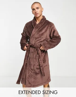 ASOS DESIGN lounge robe in brown fleece