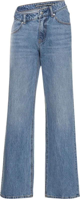 Asymmetrical waistband slouchy jeans