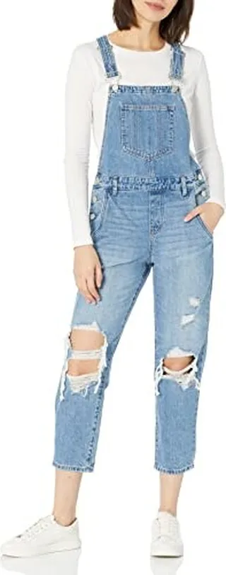 [BLANKNYC] Womens Straight Leg Destructed Denim Overalls
