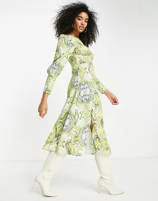 Vila midi dress with full sleeve in marble print
