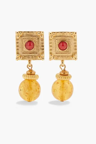 24-Karat Gold-Plated Stone Clip Earrings