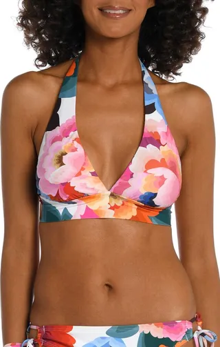 Banded Floral Halter Bikini Top