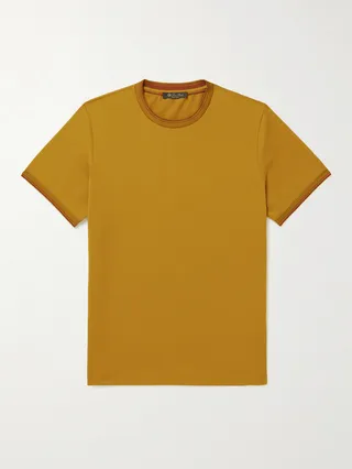 Contrast-Tipped Sea Island Cotton-Piqué T-shirt