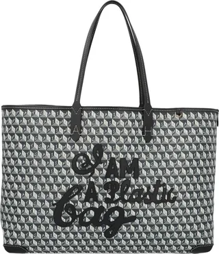 Anya Hindmarch 'I Am A Plastic Bag' shopping bag in canvas made from recycled plastic and embellished with all over prints and leather details.