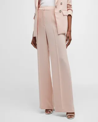 Edia Wide-Leg Tailored Pintuck Pants